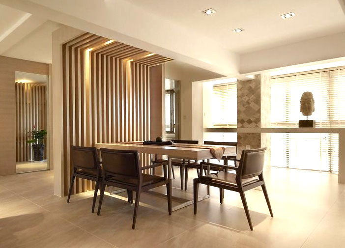 新古典别墅餐厅白色木质桌椅设计装修效果图